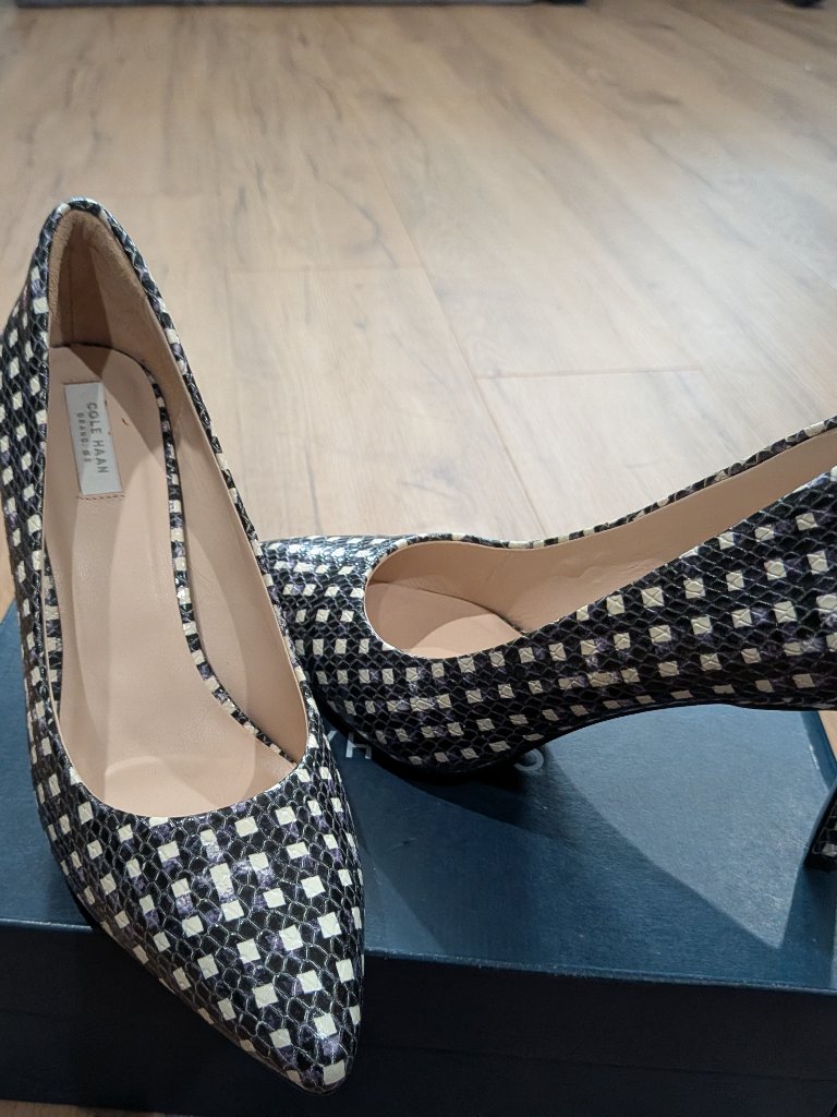 Cole Haan Checkered Print Pointed Toe Pumps Leather Heels Size 8b